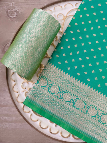 Banarasi Katan Uppada Silk Saree | Green and Yellow Dual Tone | Gold Zari | Handwoven |  Silk Mark Certified | Ships from California